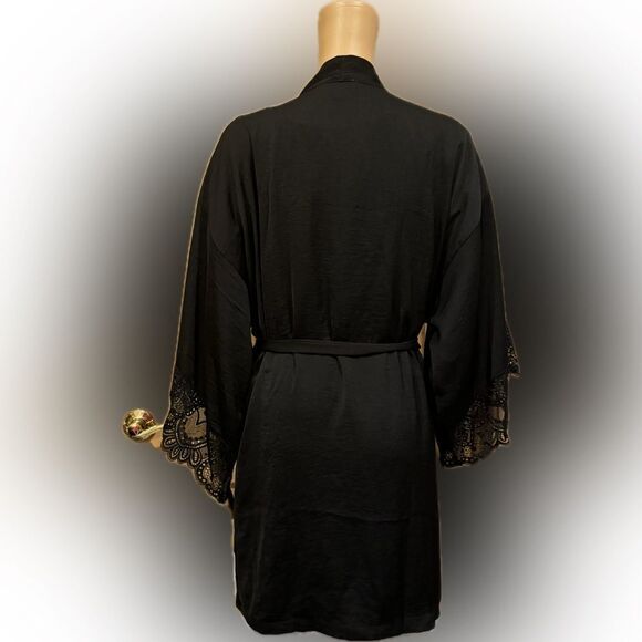 NWT In Bloom by jonquil Black Nylon Kimono Robe SZ M/L - Picture 6 of 8